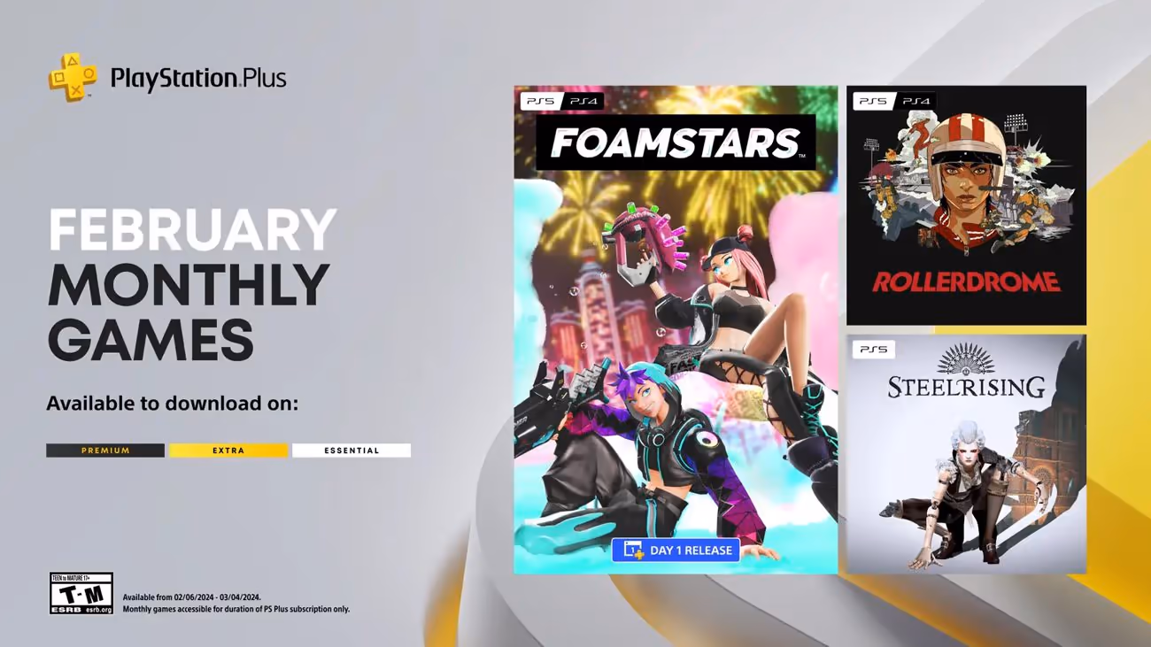 Lutowa oferta PlayStation Plus z grami Foamstars, Rollerdrome i Steelrising.