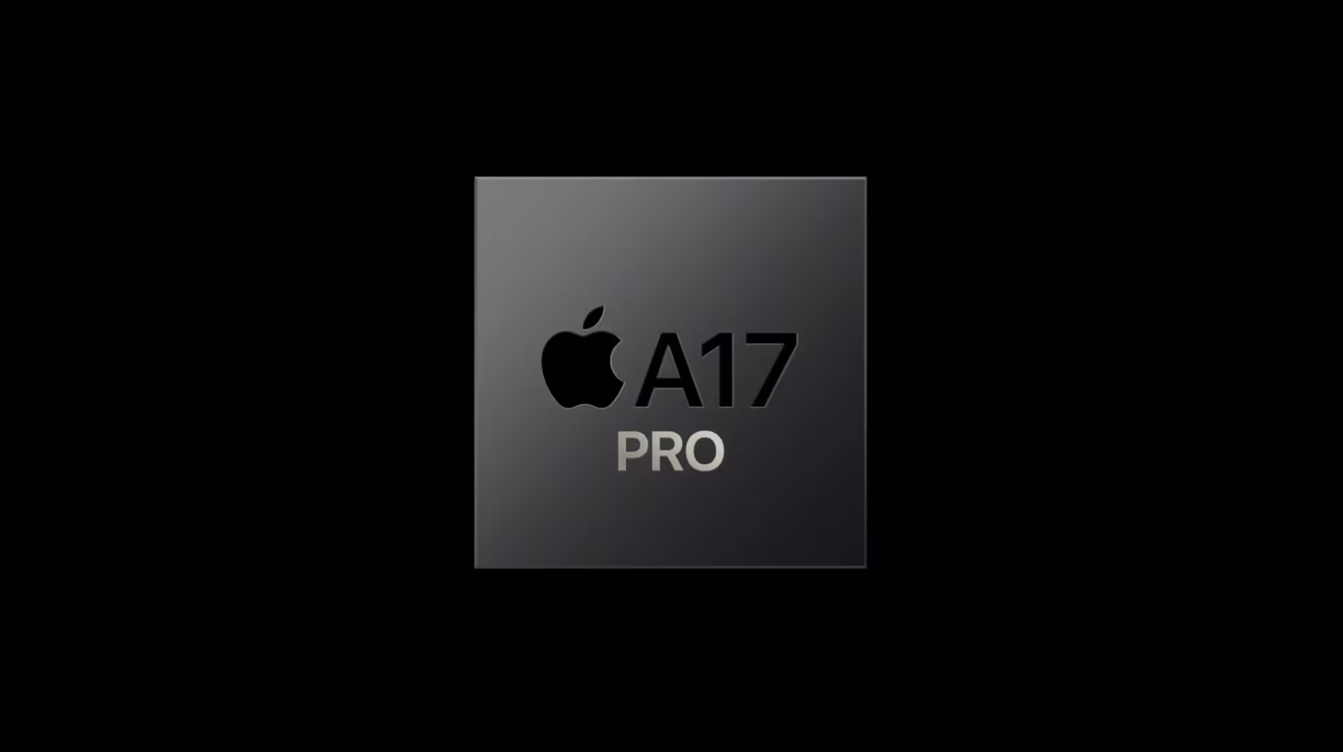 Grafika układu Apple A17 Pro na czarnym tle.