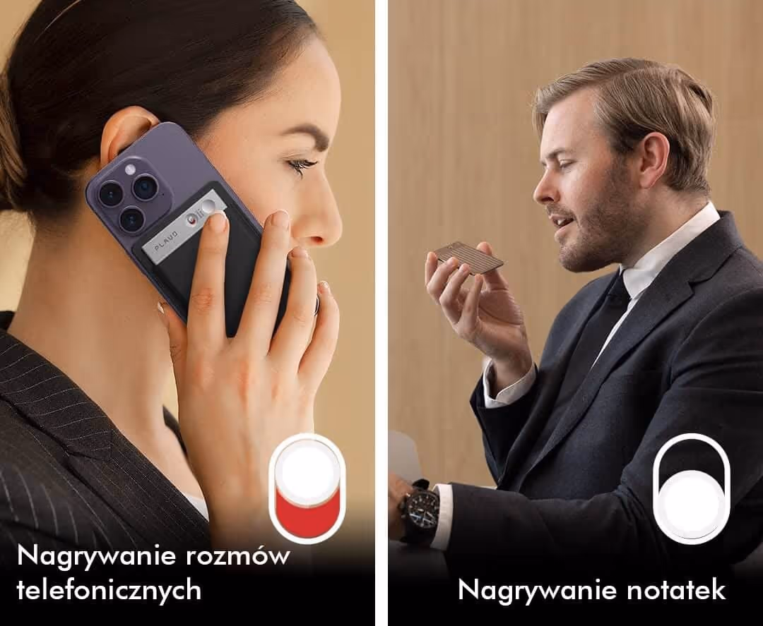 Dwa zastosowania PLAUD NOTE: nagrywanie rozmów telefonicznych i notatek głosowych.